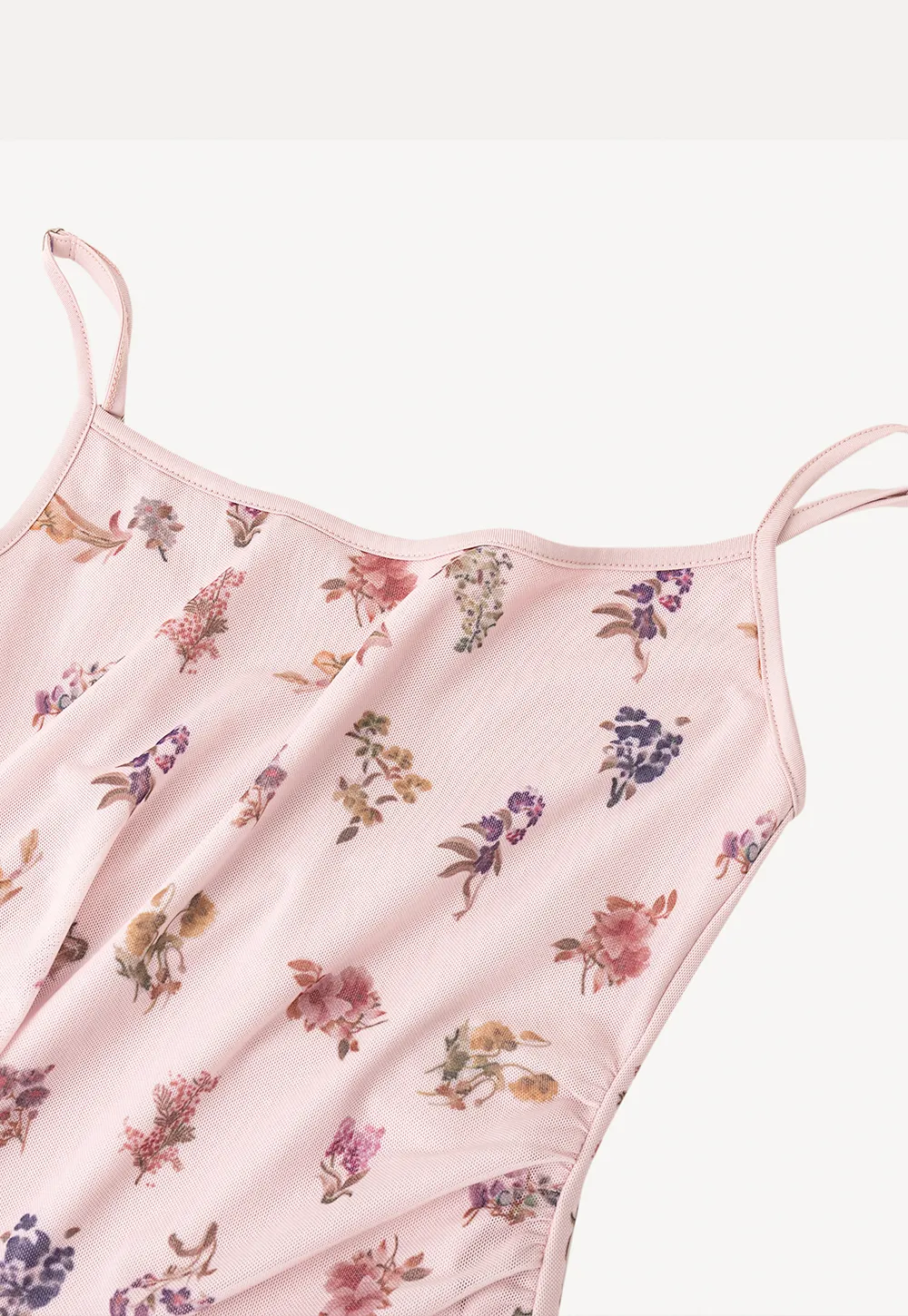 Floral Print Slip Dress with Thin Straps and Ruched Waist