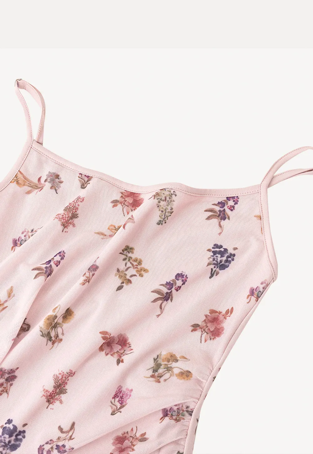 Floral Print Slip Dress with Thin Straps and Ruched Waist