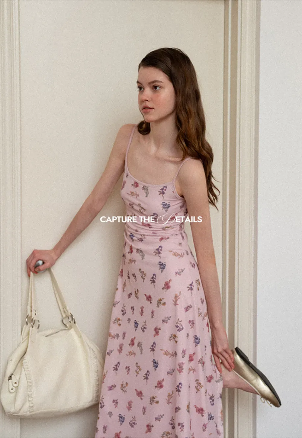 Floral Print Slip Dress with Thin Straps and Ruched Waist