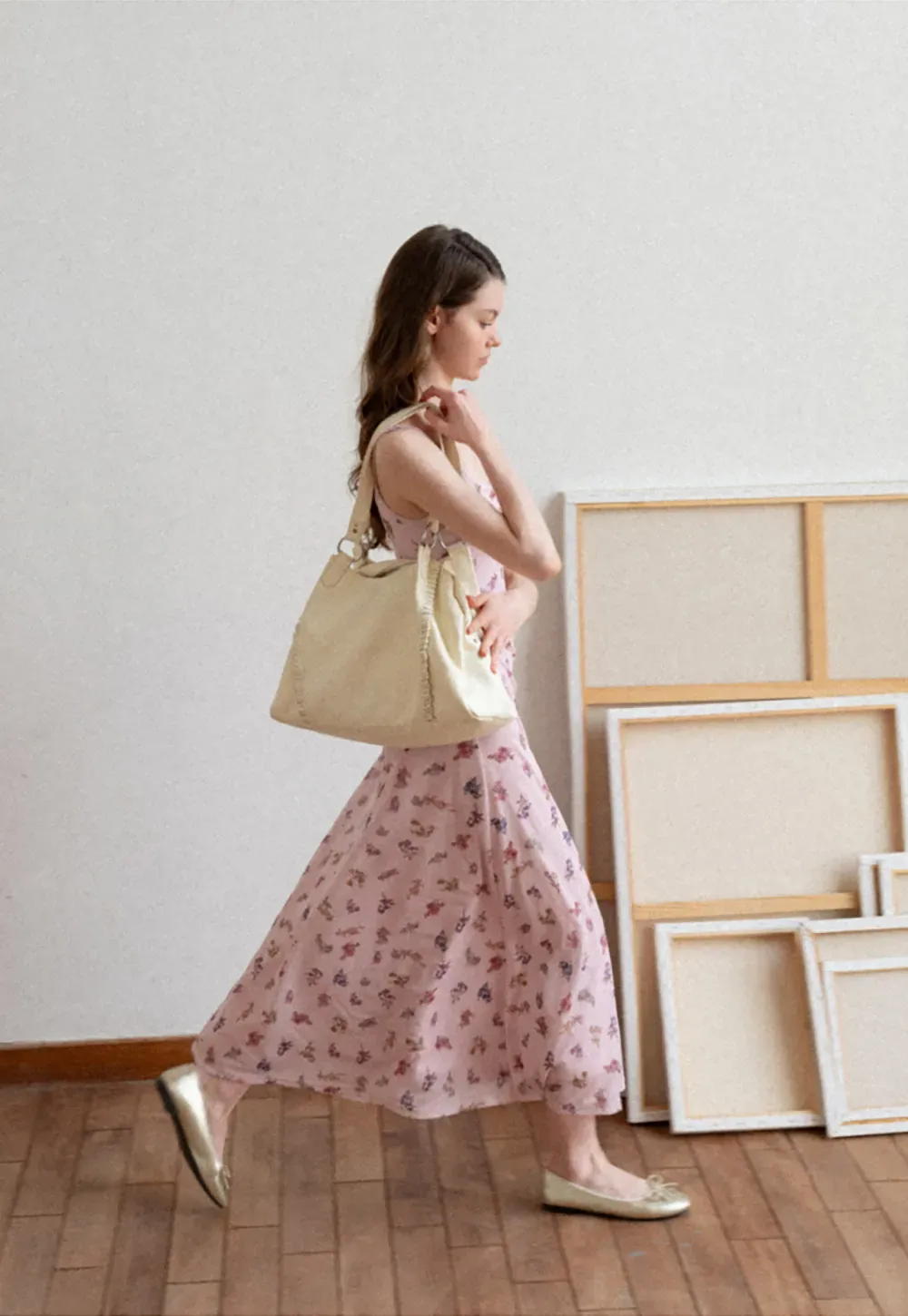 Floral Print Slip Dress with Thin Straps and Ruched Waist