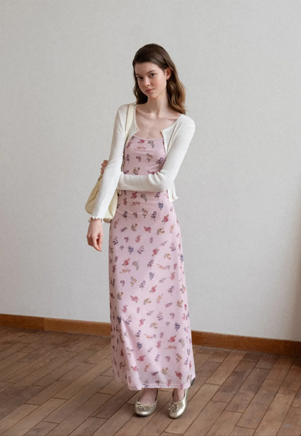 Floral Print Slip Dress with Thin Straps and Ruched Waist