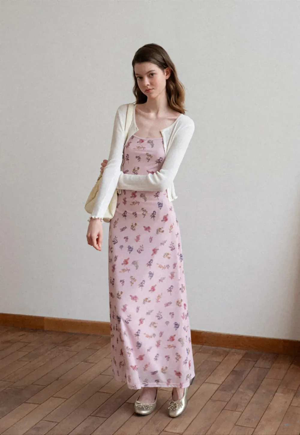 Floral Print Slip Dress with Thin Straps and Ruched Waist