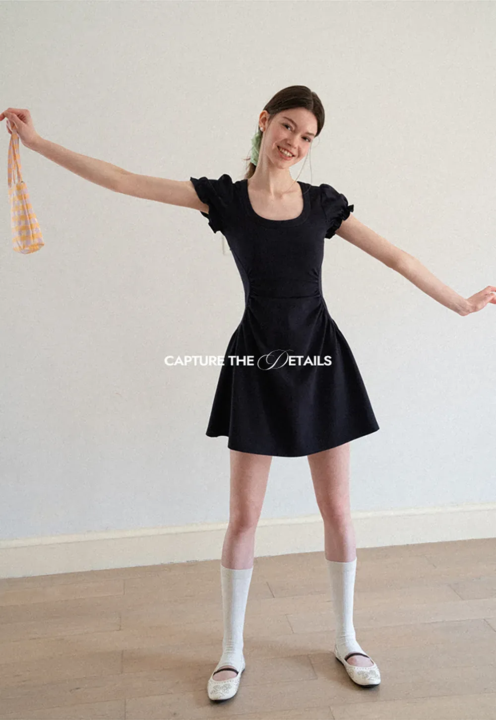 Puff Sleeve Square Neck Fit and Flare Dress