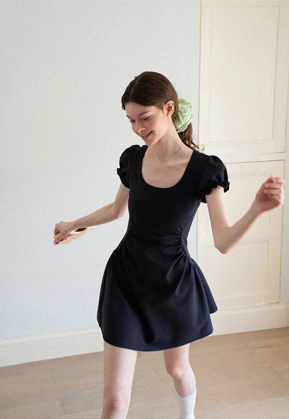 Puff Sleeve Square Neck Fit and Flare Dress