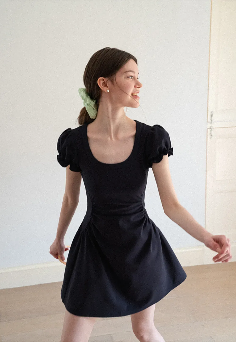 Puff Sleeve Square Neck Fit and Flare Dress