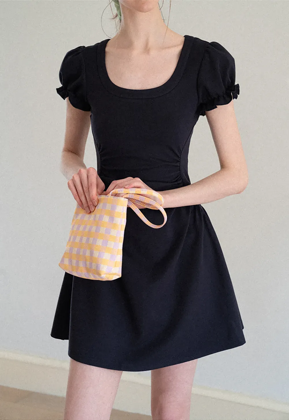 Puff Sleeve Square Neck Fit and Flare Dress