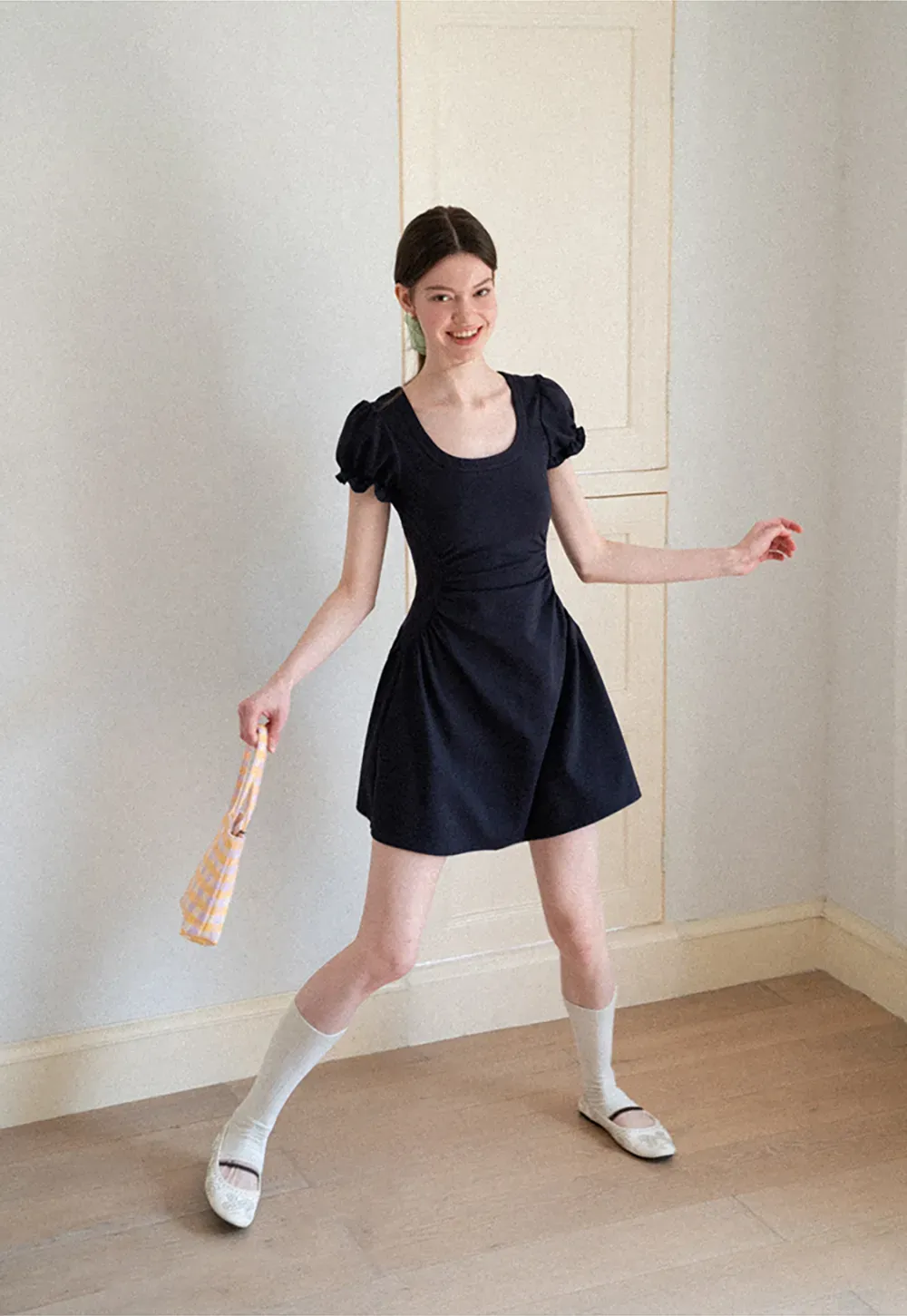 Puff Sleeve Square Neck Fit and Flare Dress