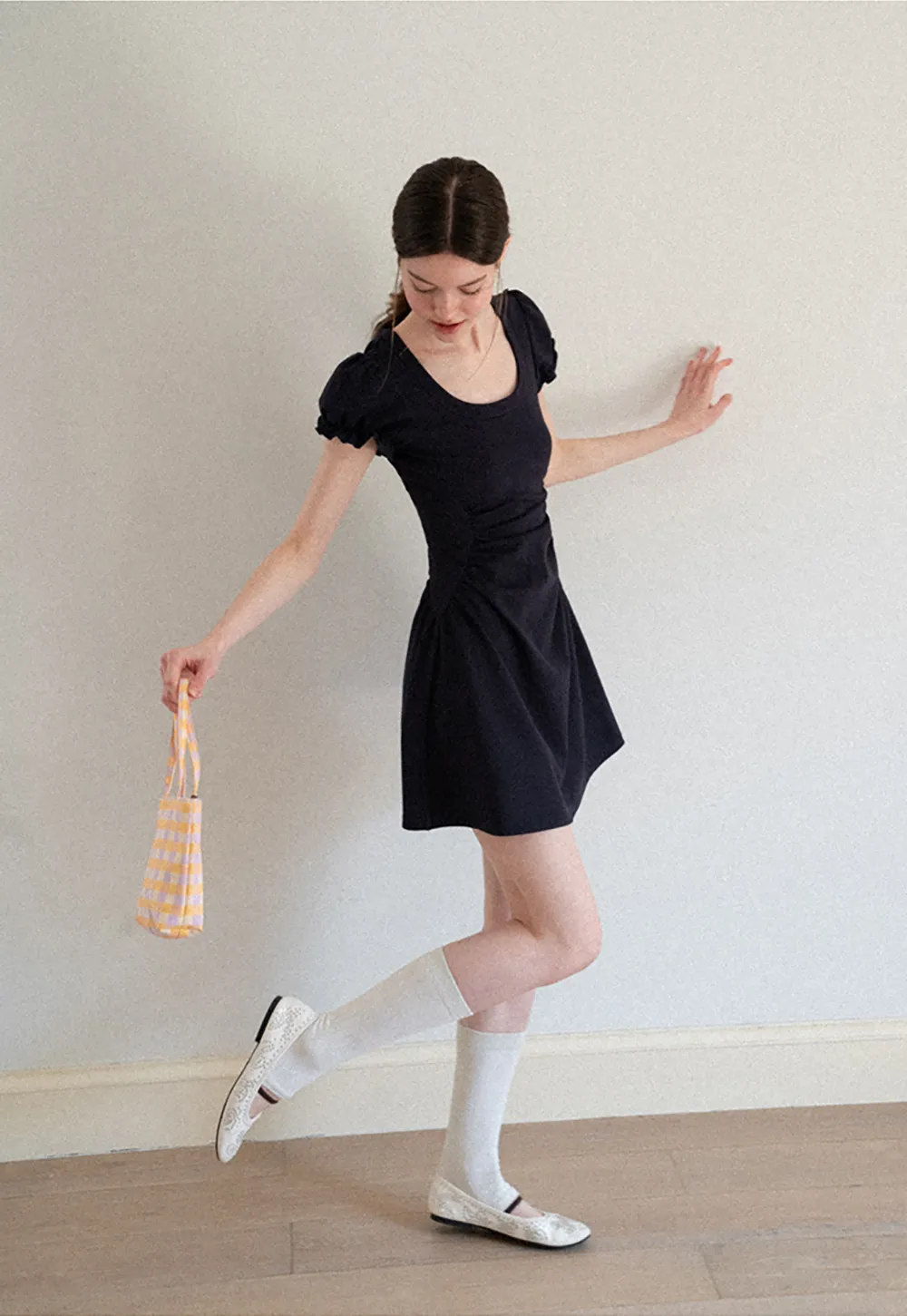 Puff Sleeve Square Neck Fit and Flare Dress