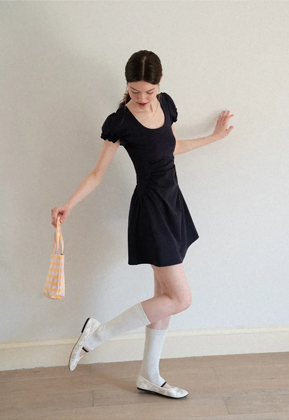 Puff Sleeve Square Neck Fit and Flare Dress