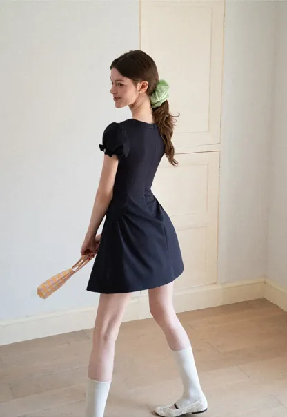 Puff Sleeve Square Neck Fit and Flare Dress