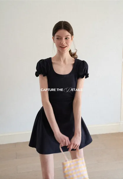 Puff Sleeve Square Neck Fit and Flare Dress