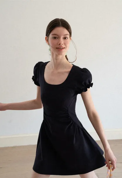 Puff Sleeve Square Neck Fit and Flare Dress