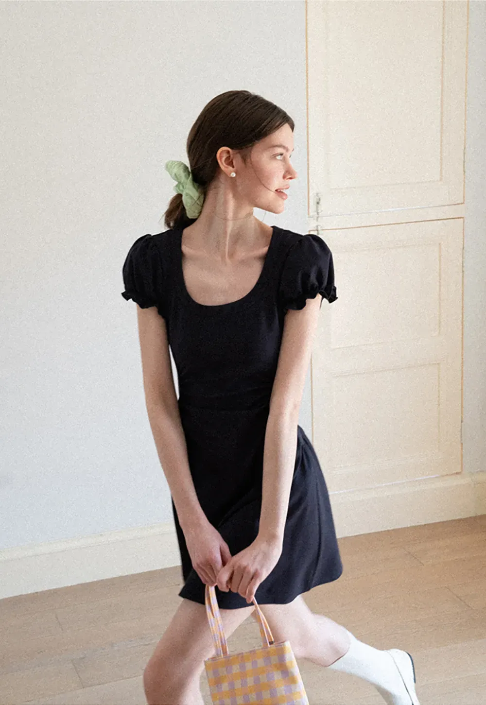 Puff Sleeve Square Neck Fit and Flare Dress