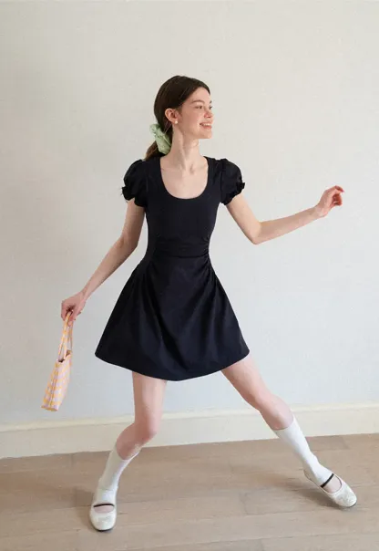 Puff Sleeve Square Neck Fit and Flare Dress