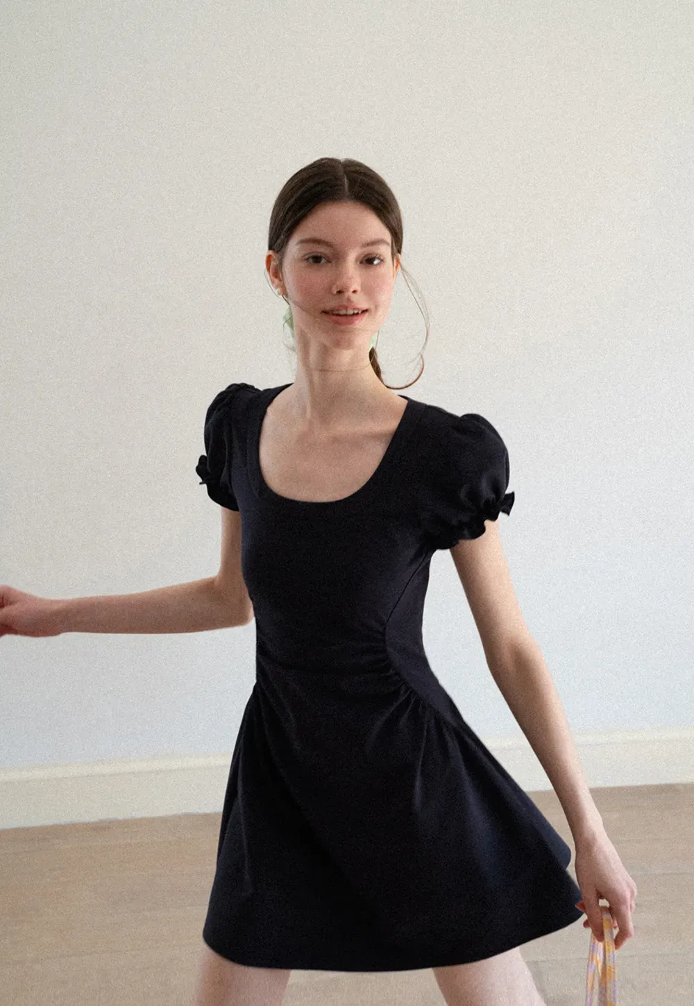 Puff Sleeve Square Neck Fit and Flare Dress