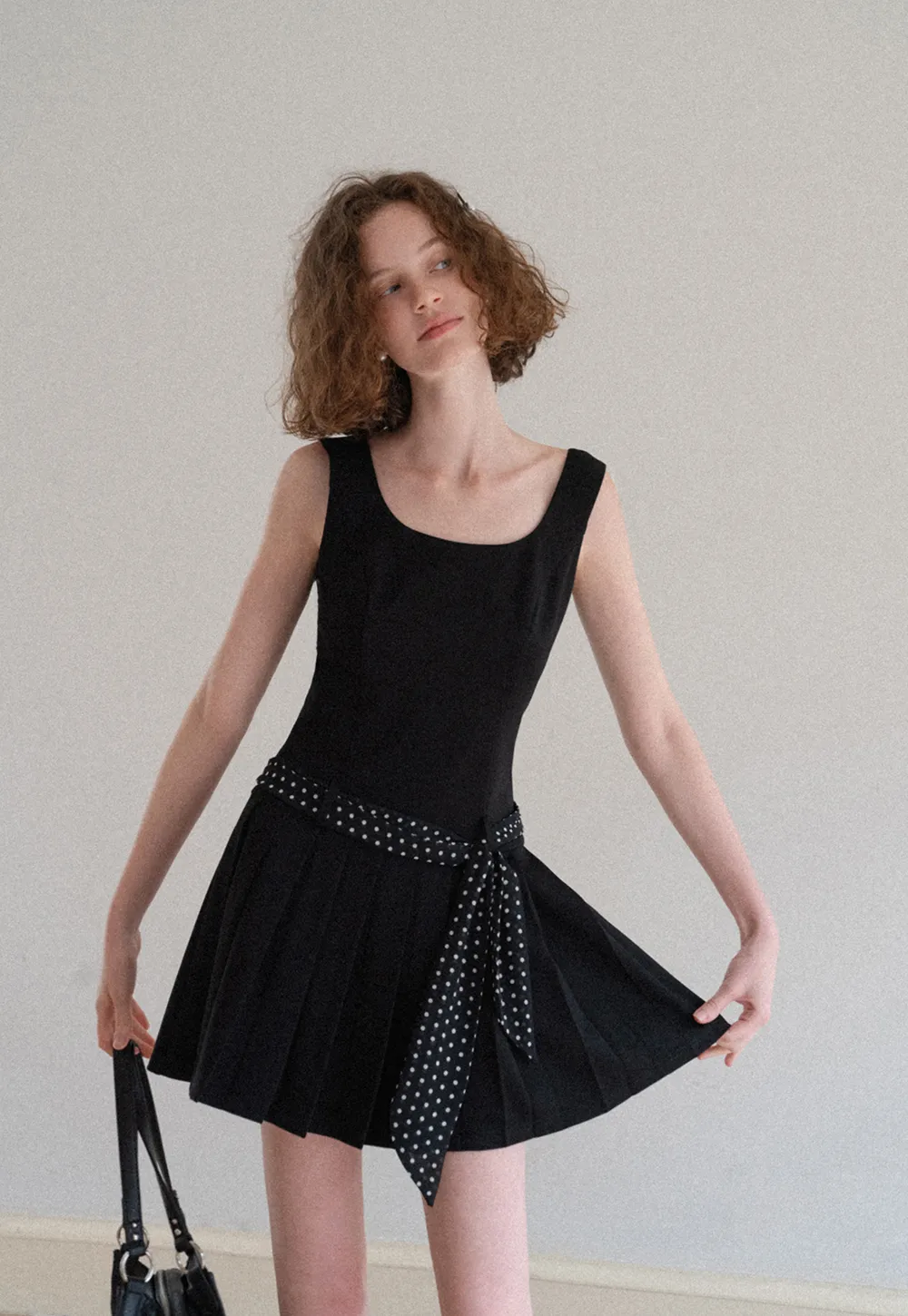 Pleated Skirt with Polka Dot Sash Dress