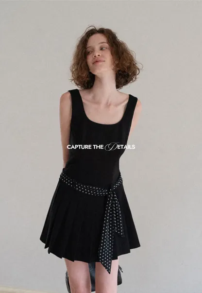 Pleated Skirt with Polka Dot Sash Dress