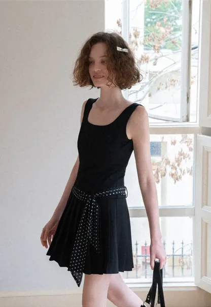 Pleated Skirt with Polka Dot Sash Dress