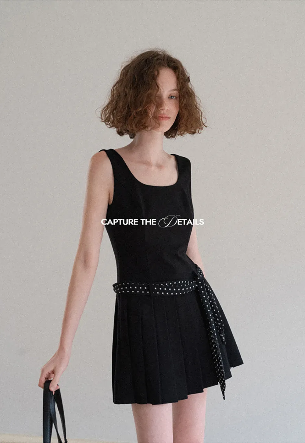 Pleated Skirt with Polka Dot Sash Dress