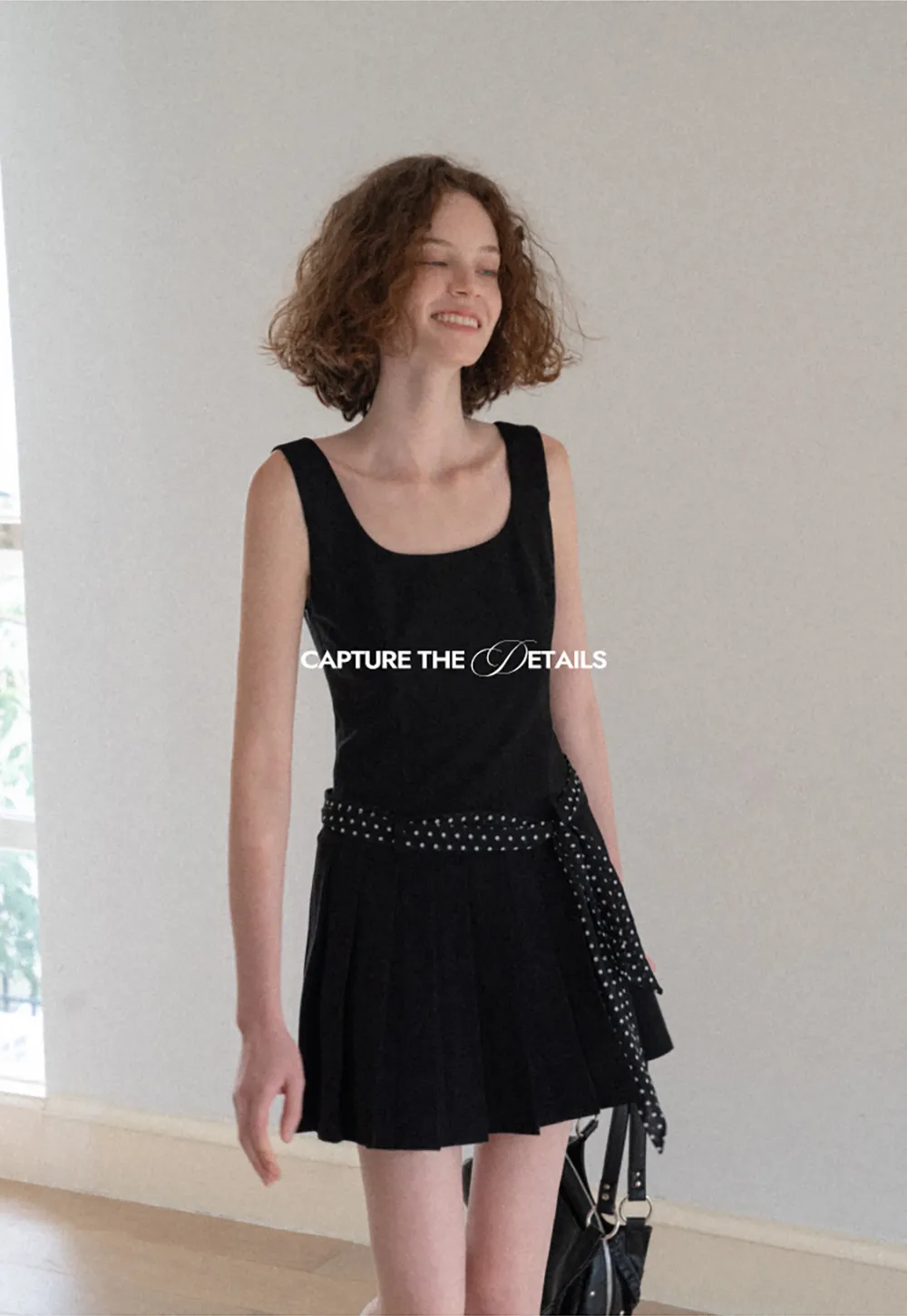 Pleated Skirt with Polka Dot Sash Dress