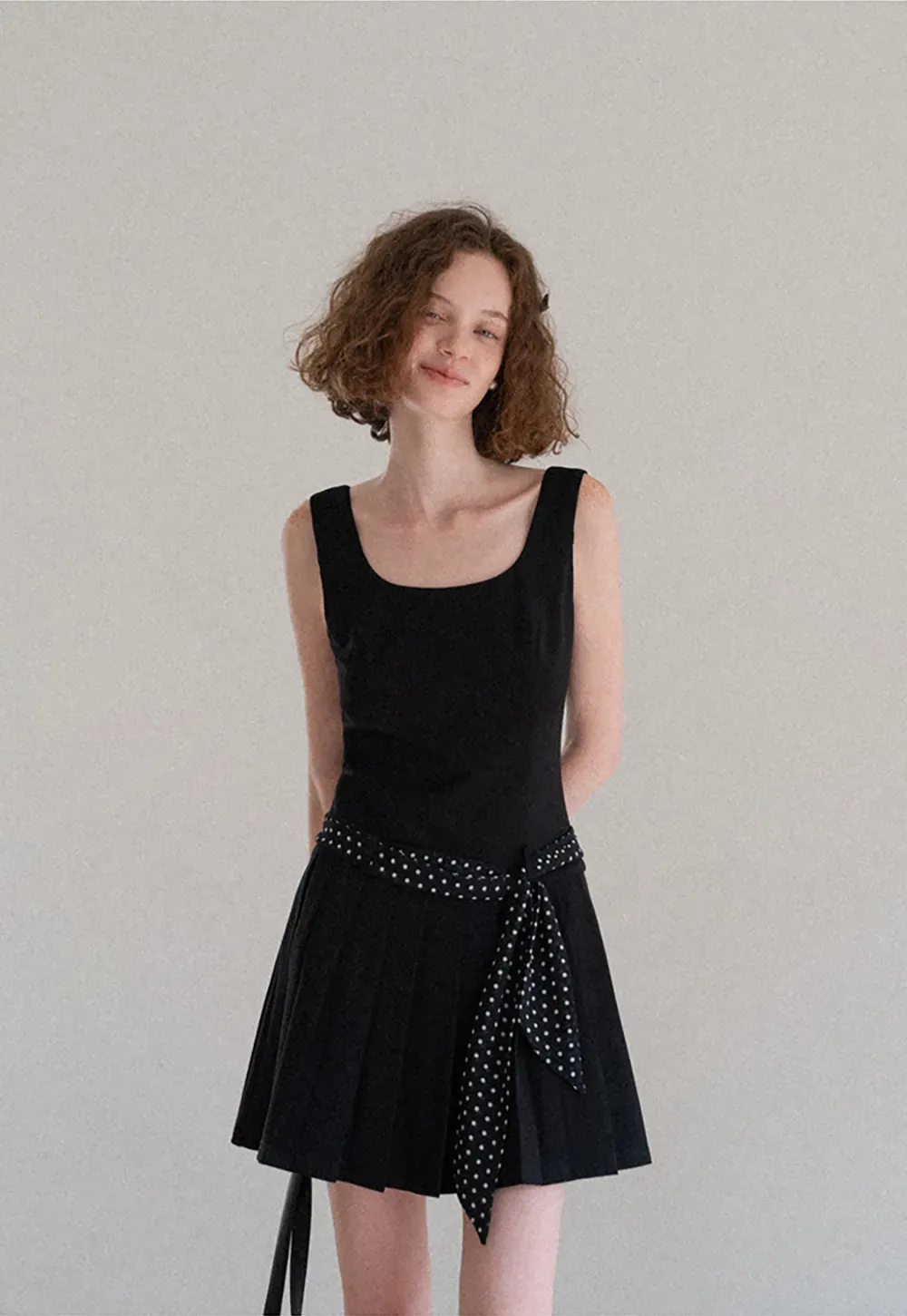 Pleated Skirt with Polka Dot Sash Dress