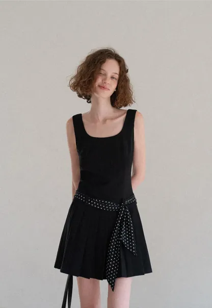 Pleated Skirt with Polka Dot Sash Dress