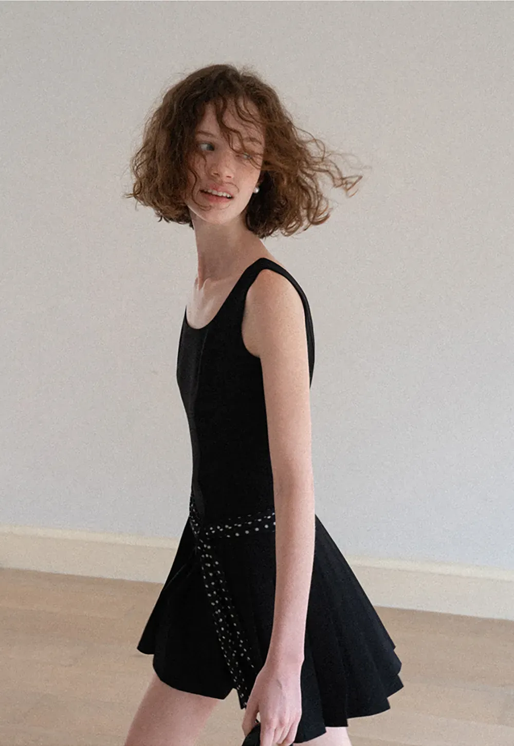 Pleated Skirt with Polka Dot Sash Dress