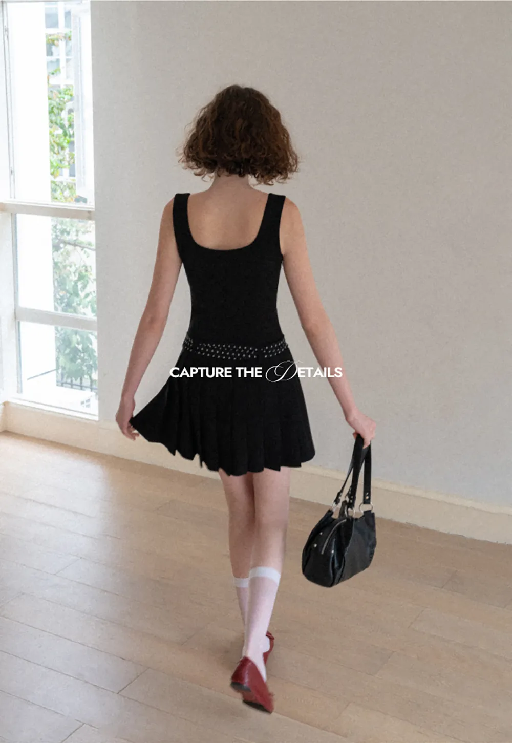 Pleated Skirt with Polka Dot Sash Dress