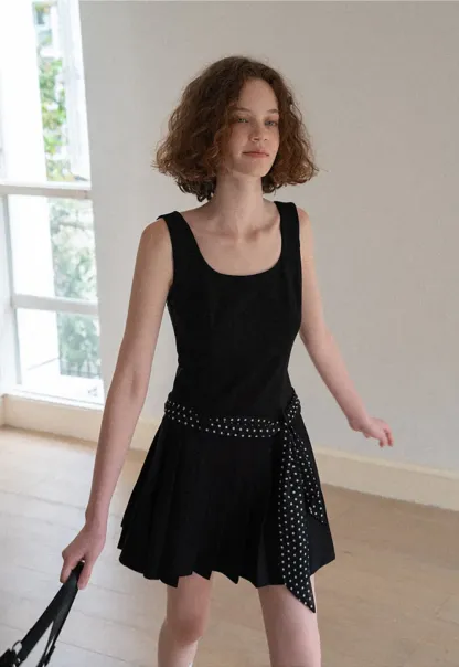 Pleated Skirt with Polka Dot Sash Dress