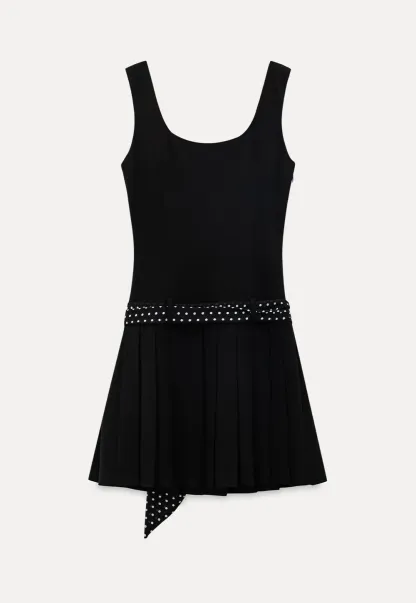 Pleated Skirt with Polka Dot Sash Dress