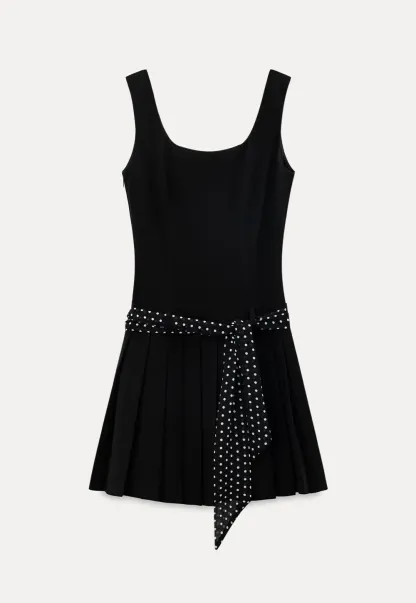 Pleated Skirt with Polka Dot Sash Dress