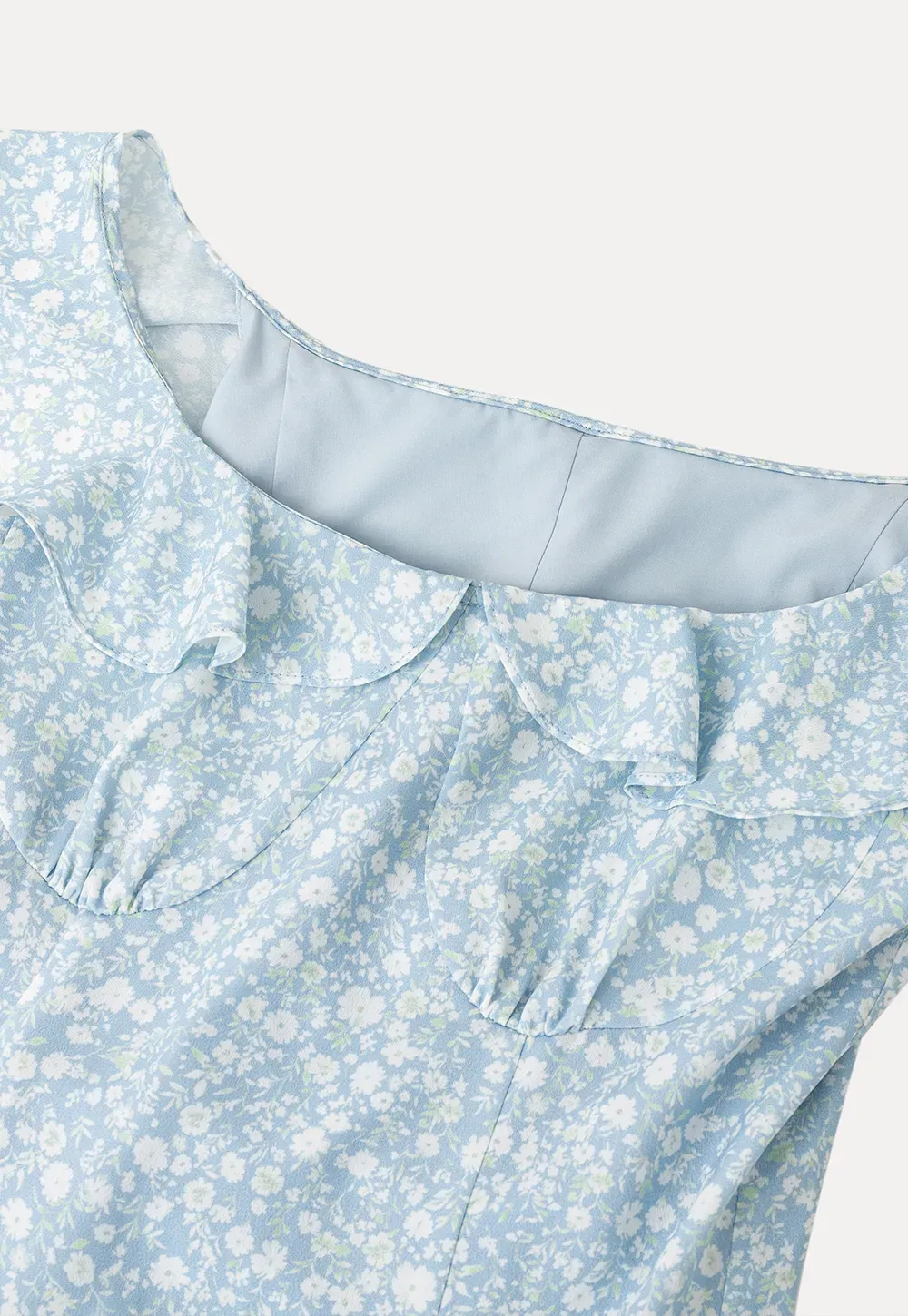 Floral Print Square Neck Ruffled Sleeve A Line Dress