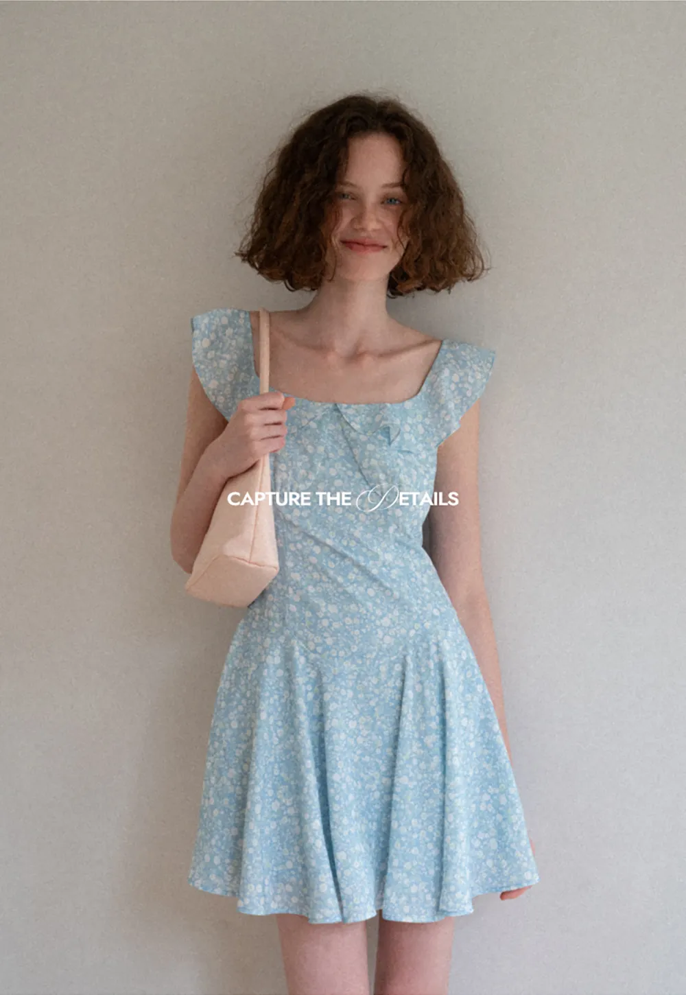 Floral Print Square Neck Ruffled Sleeve A Line Dress