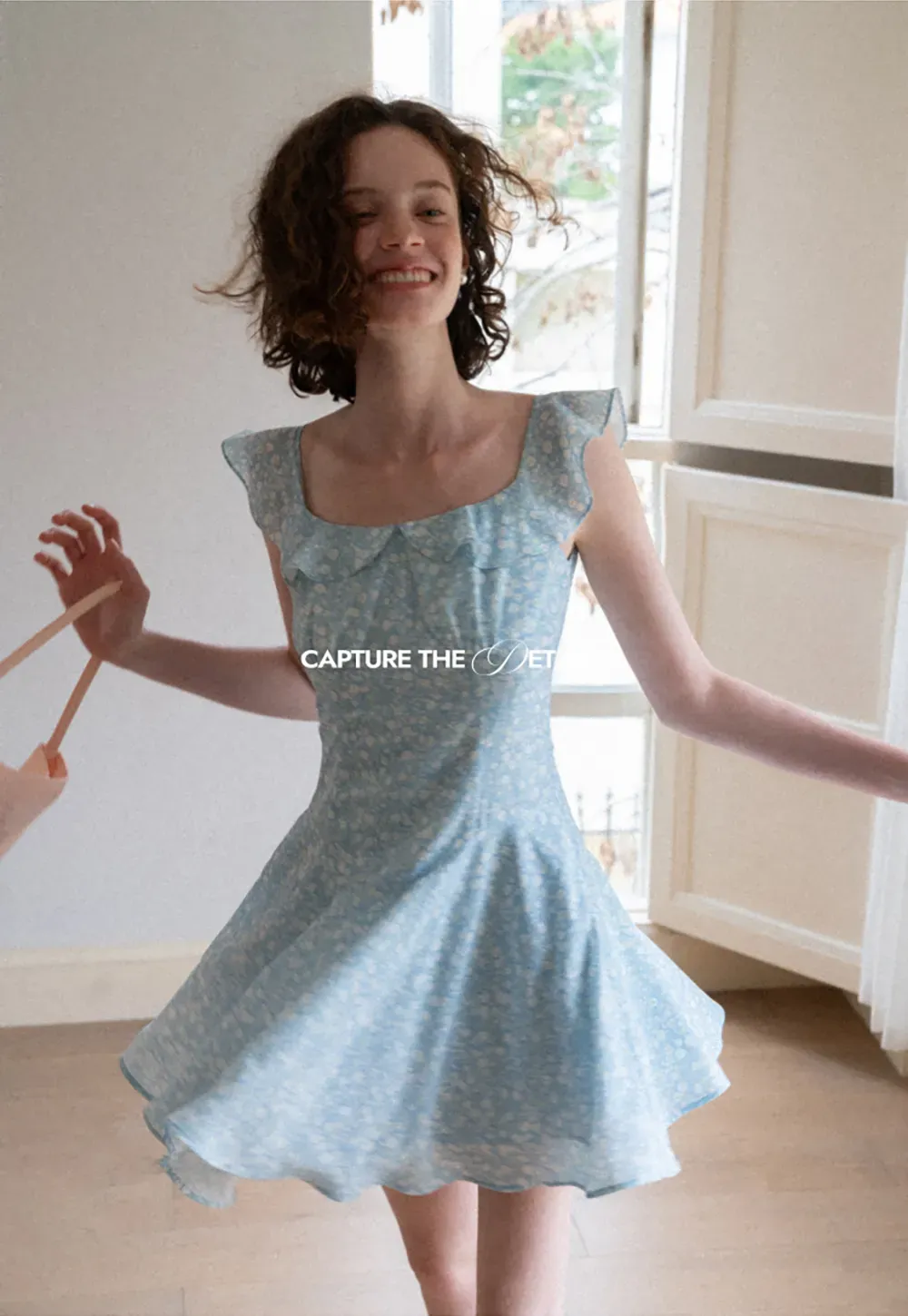 Floral Print Square Neck Ruffled Sleeve A Line Dress