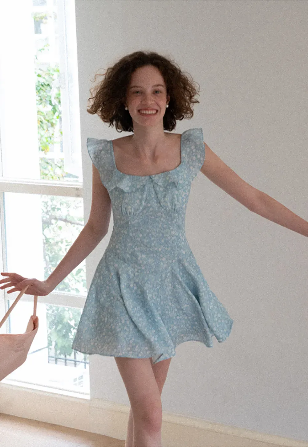 Floral Print Square Neck Ruffled Sleeve A Line Dress