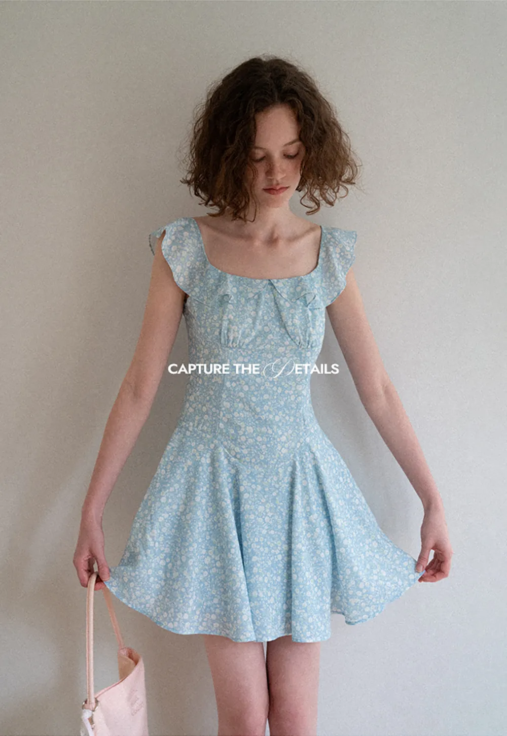 Floral Print Square Neck Ruffled Sleeve A Line Dress