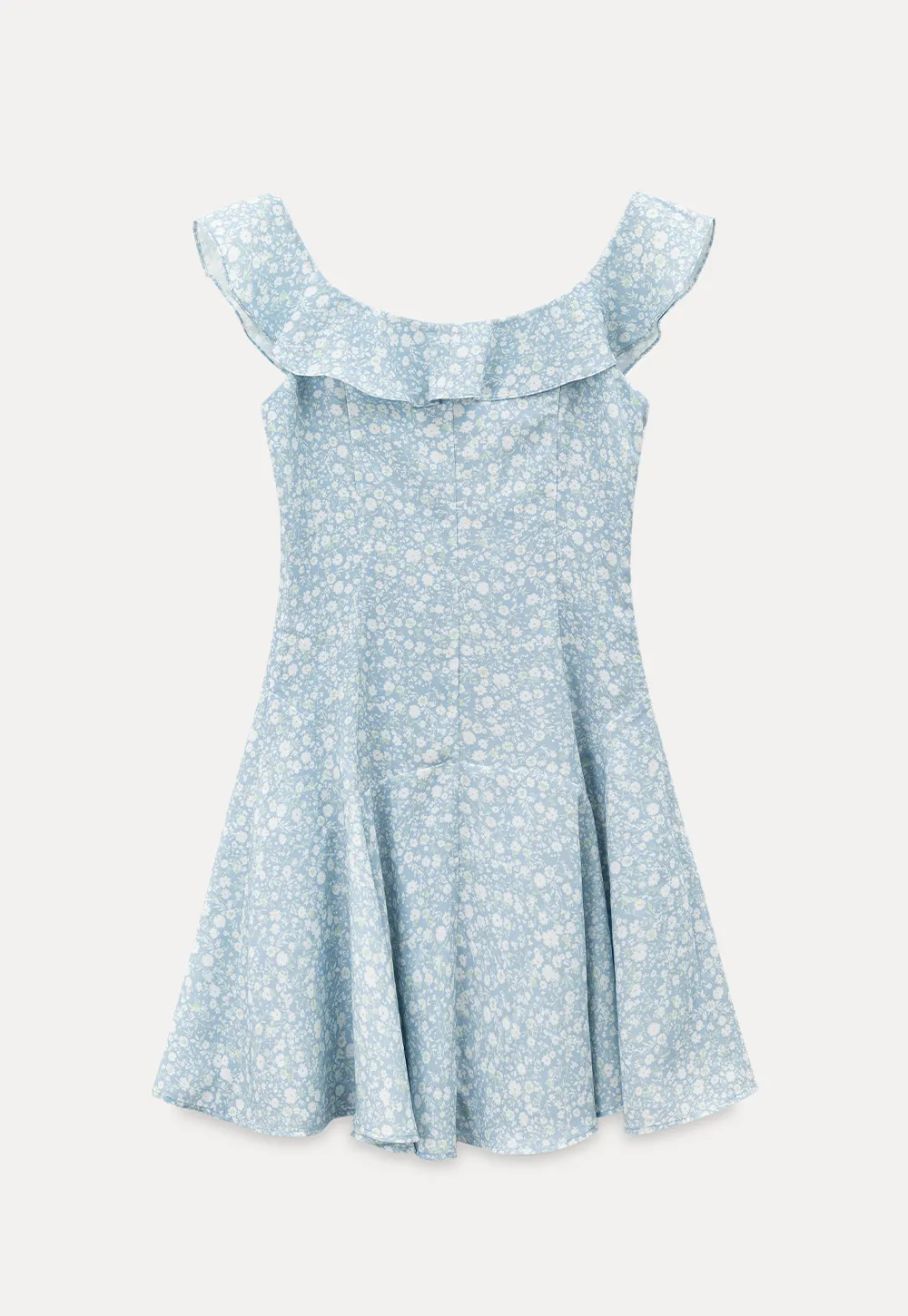 Floral Print Square Neck Ruffled Sleeve A Line Dress