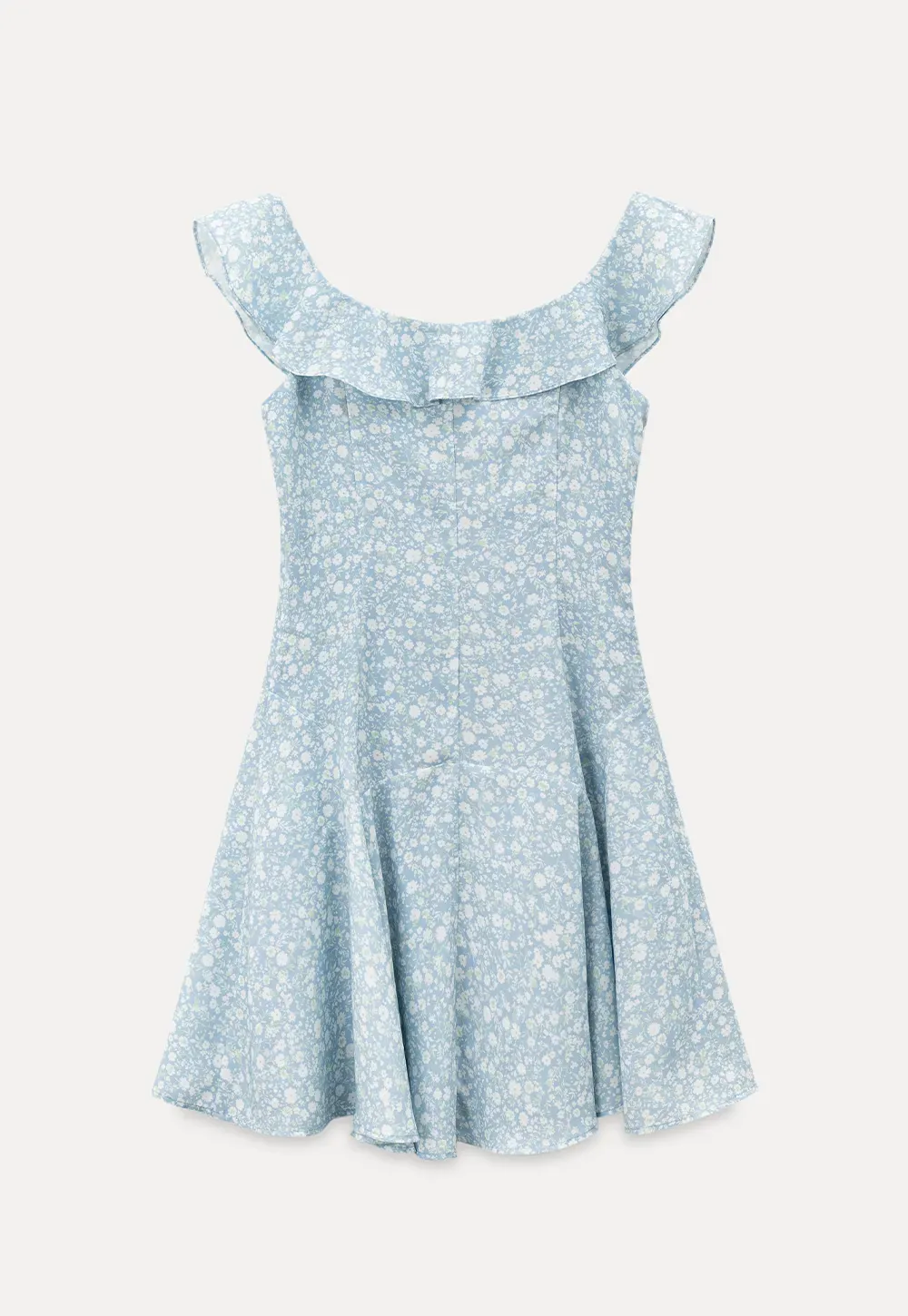 Floral Print Square Neck Ruffled Sleeve A Line Dress