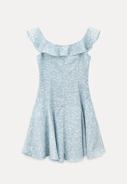 Floral Print Square Neck Ruffled Sleeve A Line Dress