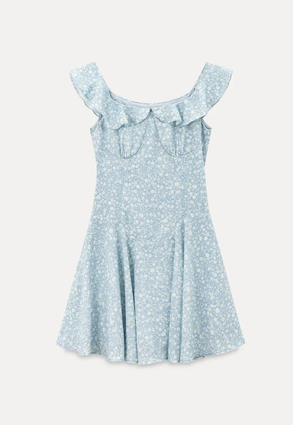 Floral Print Square Neck Ruffled Sleeve A Line Dress