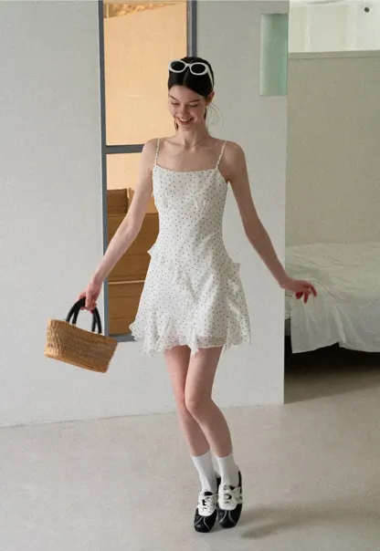Polka Dot Print Ruffled Sleeveless Dress