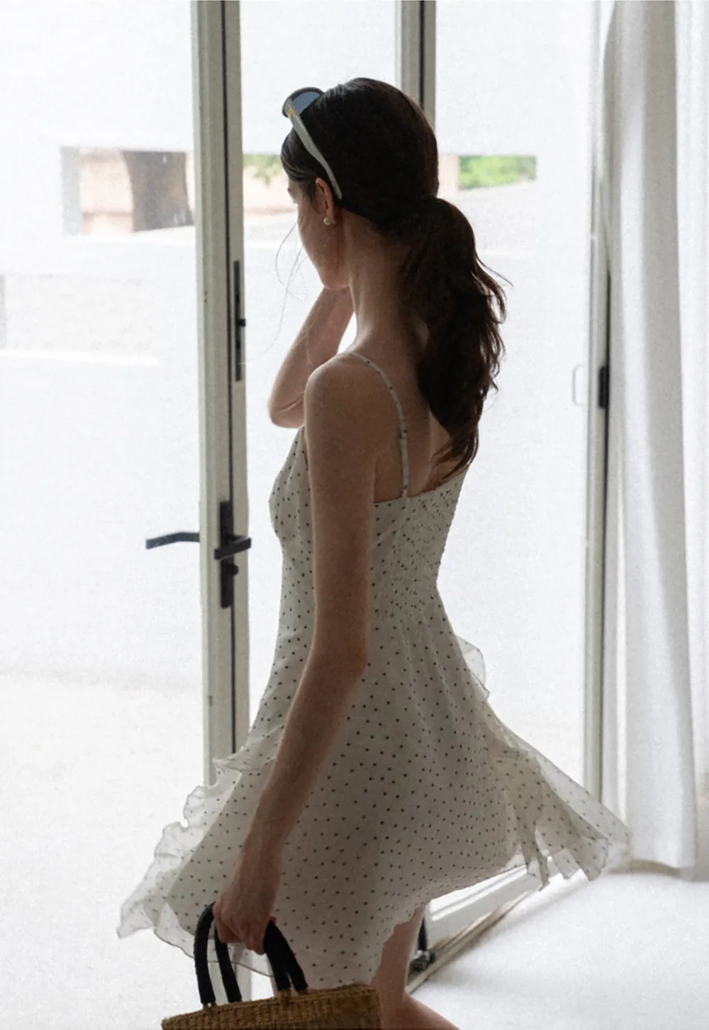 Polka Dot Print Ruffled Sleeveless Dress