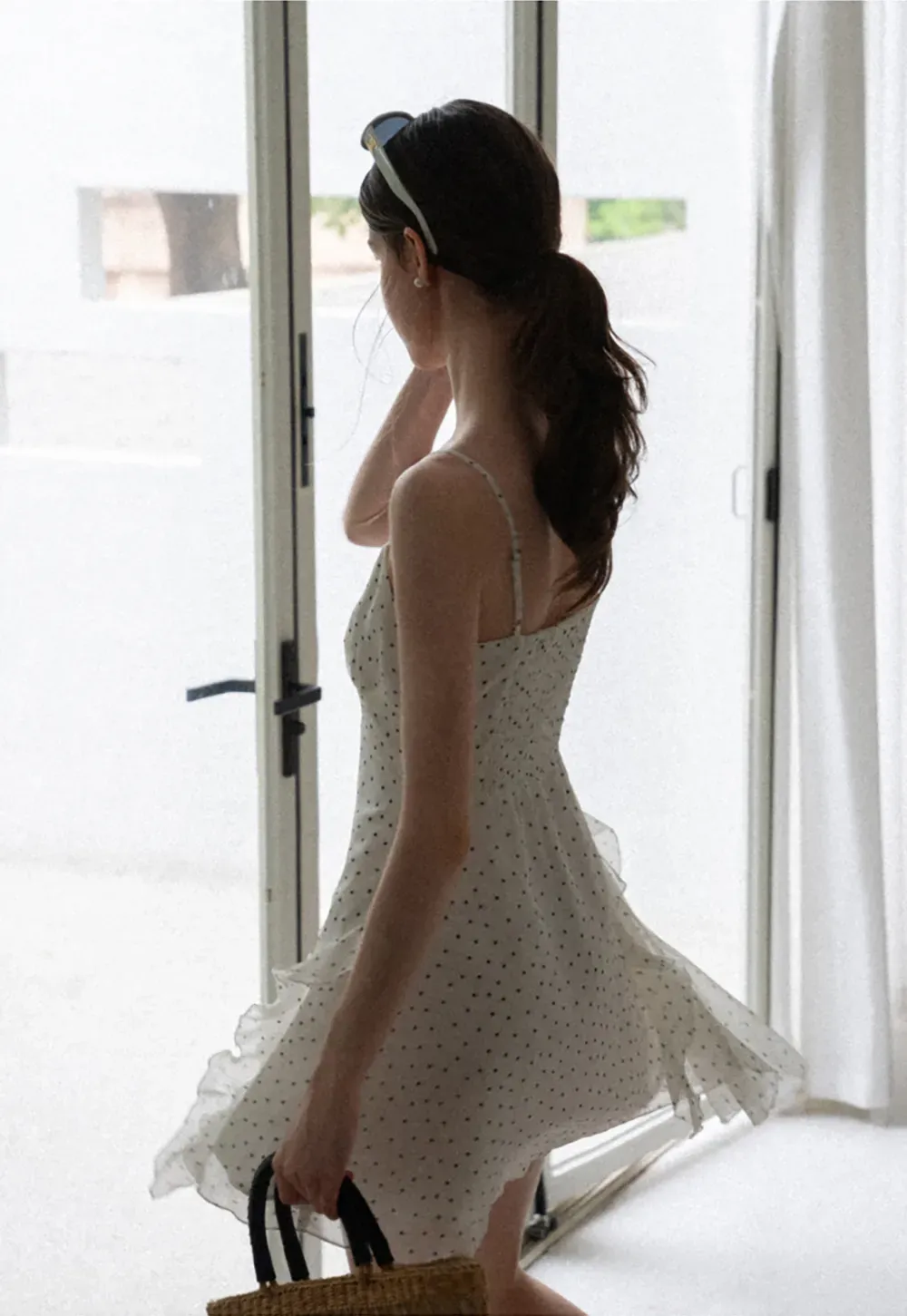 Polka Dot Print Ruffled Sleeveless Dress