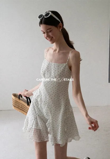 Polka Dot Print Ruffled Sleeveless Dress