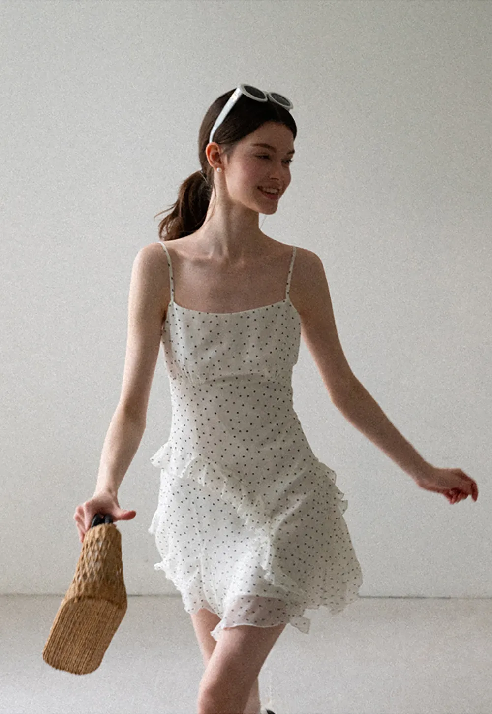 Polka Dot Print Ruffled Sleeveless Dress