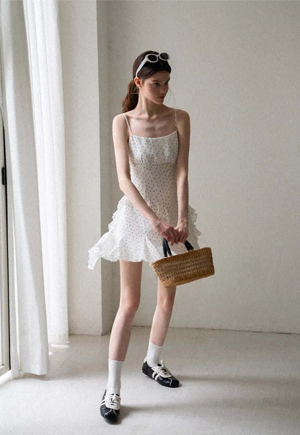 Polka Dot Print Ruffled Sleeveless Dress