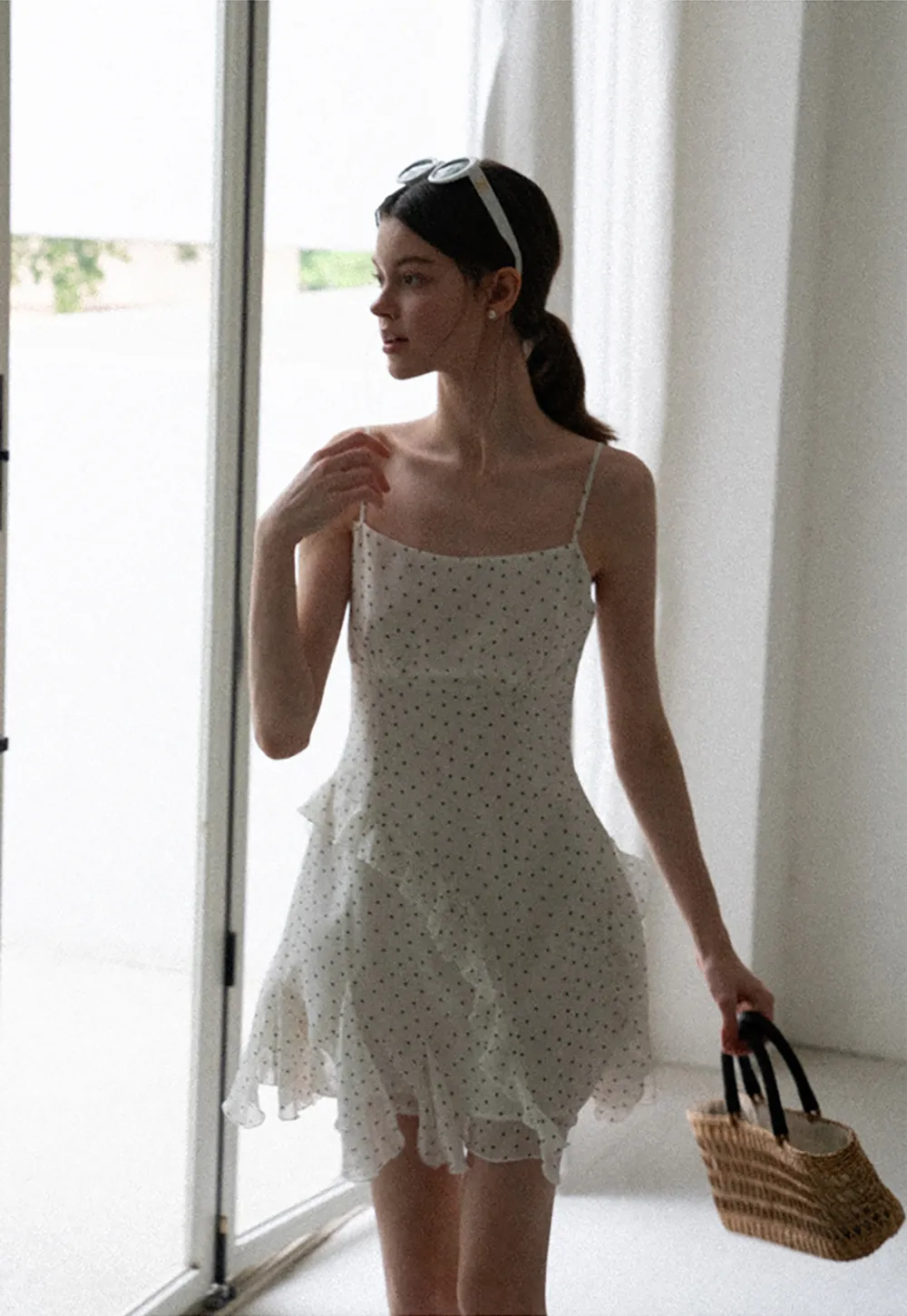 Polka Dot Print Ruffled Sleeveless Dress