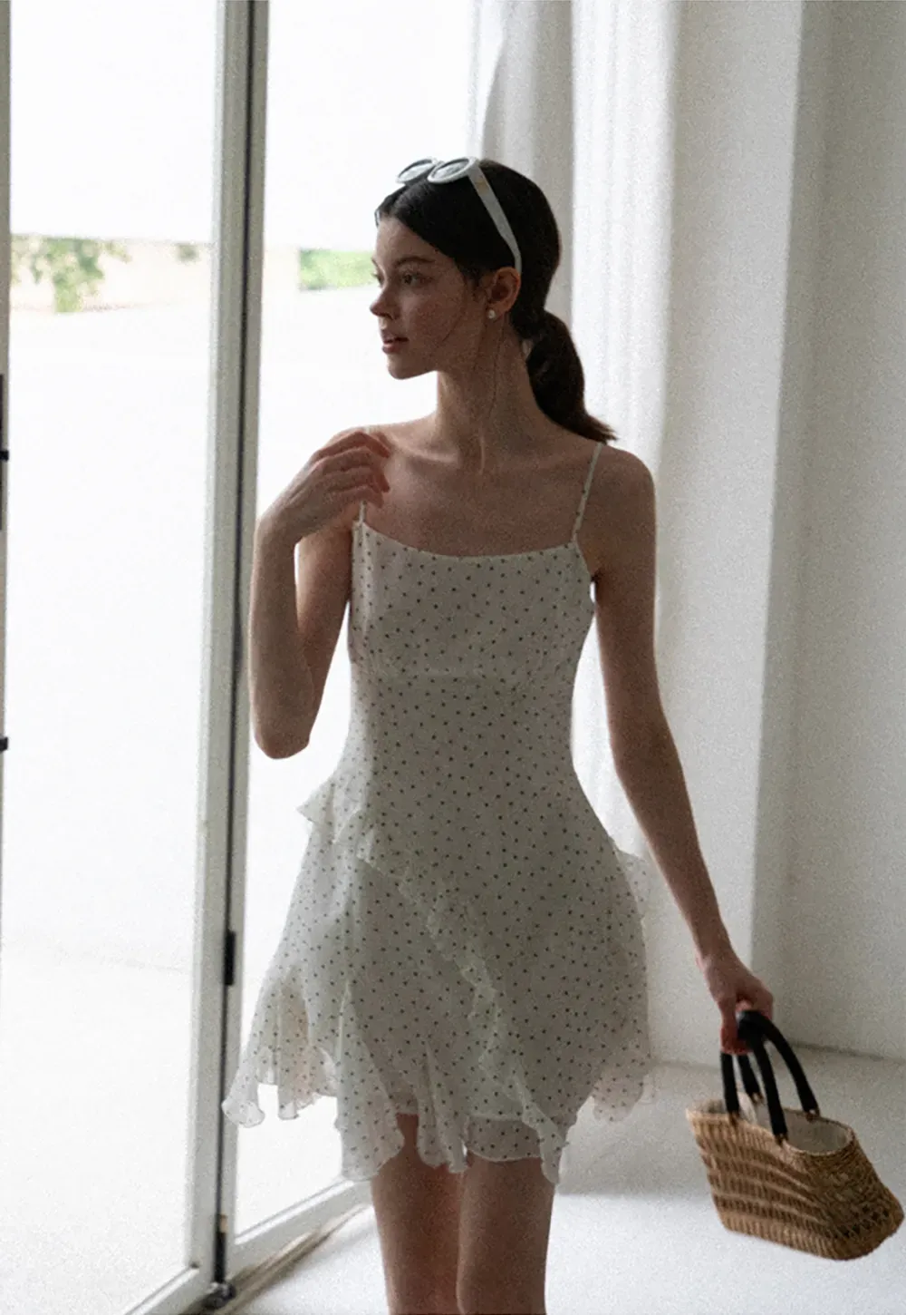 Polka Dot Print Ruffled Sleeveless Dress