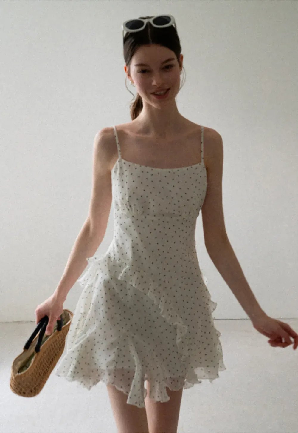Polka Dot Print Ruffled Sleeveless Dress