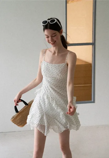 Polka Dot Print Ruffled Sleeveless Dress
